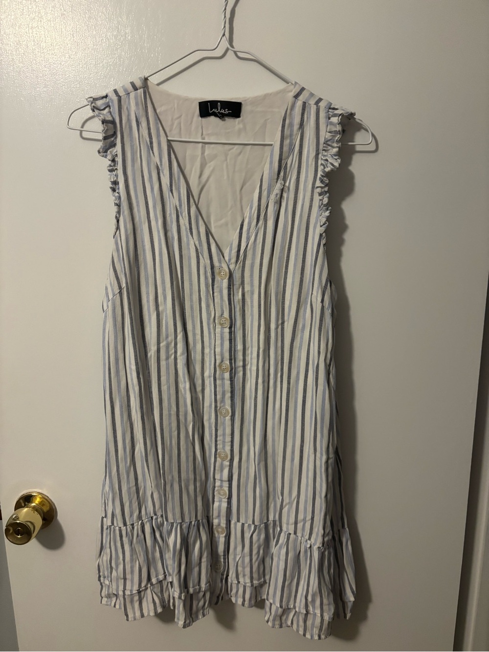 New England Coastal Dockside Tiered Lulus Sleeveless Striped Button-Front Dress